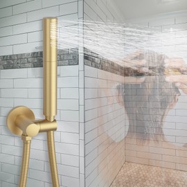 KATAIS Brushed Gold Shower Head 2 in 1 Function High Pressure 7 inch Hand Held Shower Head Dual Modes High Flow Shower Wand with 59 inch Hose and Shower Bracket