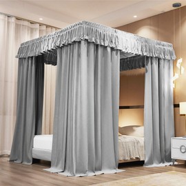 VETHIN Elastic Roof Style Four Corner Post Princess Bed Canopy Curtains Cozy Breathable Tent Canopy Mosquito Net for Girls & Adults Bedroom Decoration (Grey, 59-64" W*82" L*82"*H/(Queen))