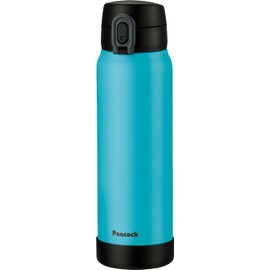 The-peacock AKE-R61 AC Water Bottle, 10.3 fl oz (600 ml), One Touch, Thermal, Cold Insulation, Compatible with Sports Beverages, Large Capacity, Bottom Cover, Easy Care, Cyan Blue
