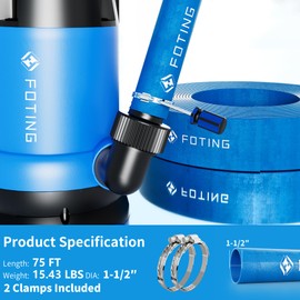 FOTING 75FT Pool Backwash Hose 1-1/2 IN, Heavy-Duty Discharge Hoses PVC Pool Drain Hose, Lay Flat Hose for Pool Drainage, Sump Pumps, Yard, Water Transfer, Weather-Proof Water Pump Hose