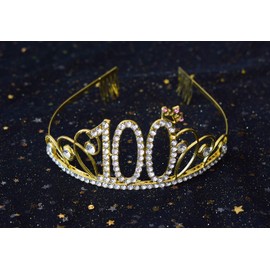 100th Birthday Tiara and Sash Happy 100th Birthday Party Supplies 100 Fabulous Black Glitter Satin Sash and Crystal Tiara Princess Birthday Crown for Women 100th Birthday Party Decorations