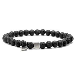 Nato Cuff - 925 Sterling Silver Bracelet - Lava Beads Semi-Precious Stones - Men's and Women's Jewellery Handmade in France, Sterling Silver, Lava Rock