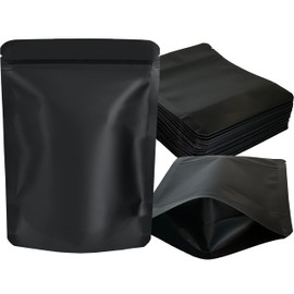YINGZON 100 Pack Mylar Bags, 5 x 4 inchs Premium Smell Proof Bags with Double-sided Matte Black, Resealable Food Storage Aluminum Foil Stand-up Packaging Bags.