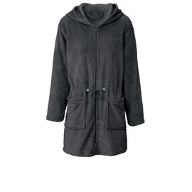 CelinaTex Women's Bathrobe Short or Long, XS-XL, Micro Flannel Dressing Gown with Hood, Sauna Gown with Zip (Famous) - Anthrazit Kurzer Schnitt, size: m