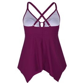 Firpearl Women Long Tankini Tops Flowy Cross Back Swimsuit Plus Size Bathing Suit Tops Carmine US20