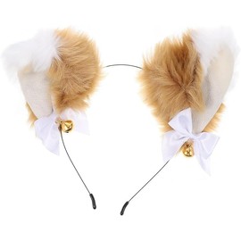 Fox Wolf Cat Ears Headband with bells Bows, Plush Fox Wolf Ears Hair Hoop Animal Anime Fancy Dress Party Cosplay Costume Headpiece for Adult Kids