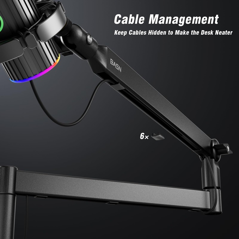 BASN Low Profile Mic Arm, Microphone Boom Arm Stand with
