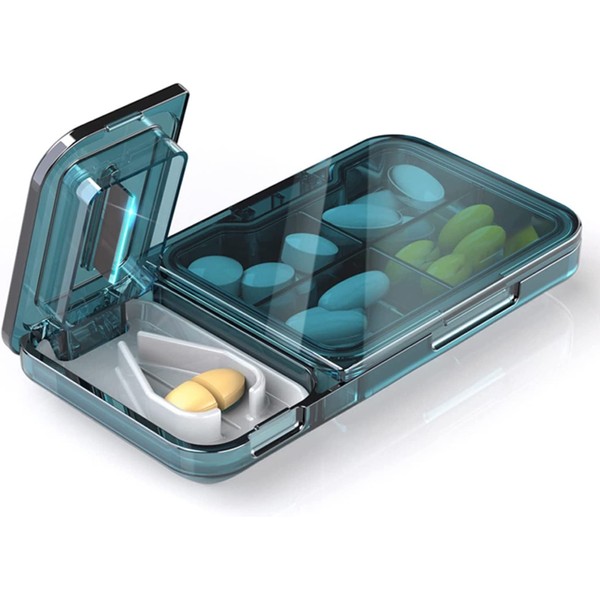 Cortador de Pastillas Con Doble Navaja de Acero Inoxidable para Cortar pildoras, Tabletas, Medicamentos - Triturador de pastillas6 (Azul Cyan)
