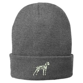 Trendy Apparel Shop Dalmatian Embroidered Winter Knitted Long Beanie - Grey
