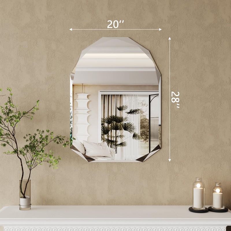 AUYHM Arch Mirror 20x28,Bathroom Vanity Mirror Bevelled,Frameless Bathroom Mirrors,Entryway Mirrors