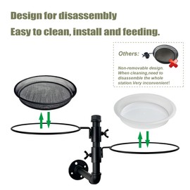 CQAIRIOU Wall Mounted Bird Feeder with Metal Mesh Seed Tray and 2 Bird Bath Bowls,Heavy Duty Fence Tree Mount Bird Feeder for Outside Wild Birds,Table Mountable Platform Bird Feeder in Garden Backyard