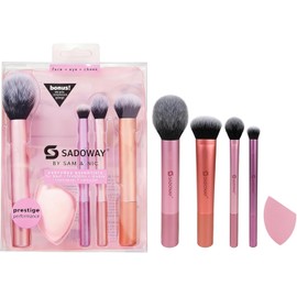 SADOWAY Set de brochas de maquillaje 5 piezas + esponja multifuncional – acabado profesional