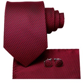 Dubulle Mens Paisley Floral Silk Tie for Men Black Red Striped Necktie and Pocket Square Cufflinks Set Wedding Business