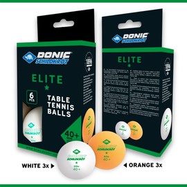 Donic-Schildkröt 1-Star Elite Table Tennis Balls, Poly 40+ Quality, 6 Pieces in a Blister, 3x White/3x Orange