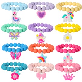 PinkSheep Beads Bracelet for Kid Girl 12PC Rainbow Bracelet Butterflies Flowers Stars Angels Pendant Bracelet Charm Bracelet Friendship Bracelet Good Friend Gift