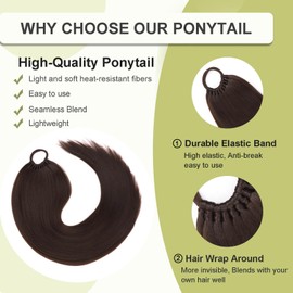 Ponytail Extension For Black Women Pony Tails Hair Extensions 18inch Long Straight Ponytail Extensions Hairpieces Soft Synthetic Hair for Party, Daily Use(Dark Brown)