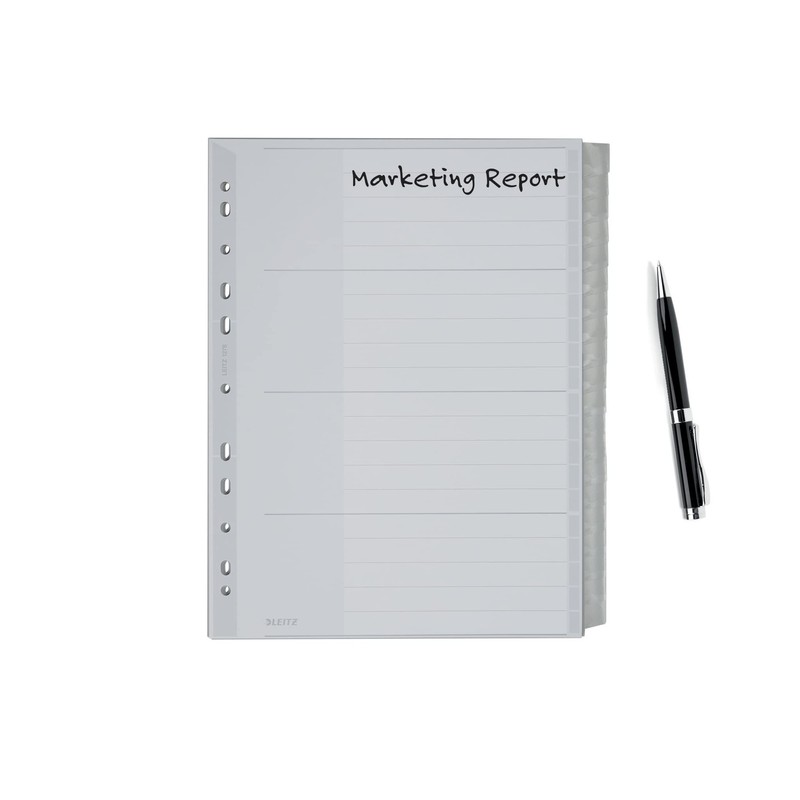 Leitz 12780000 Plastic Index Blank A4 Polypropylene - Grey, 20