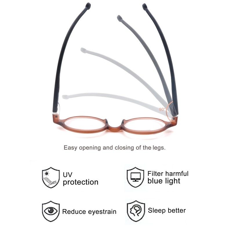 TISHUI Round Reading Glasses +2.50 for Women Men Blue Light