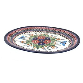 Blue Rose Polish Pottery Floral Butterfly Large Serving Platter