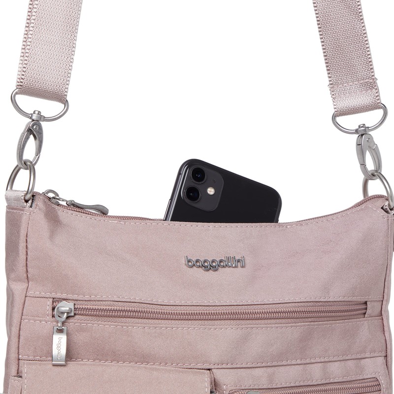 Baggallini Women's Modern Everywhere Slim Crossbody, Blush Shimmer