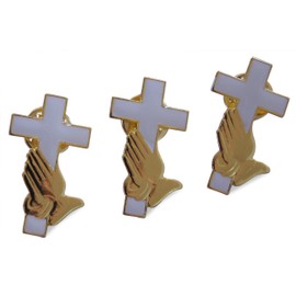 Novel Merk Praying Hands & Cross Religious Lapel Pin or Hat Pin & Tie Tack Set with Clutch Back 3-Piece