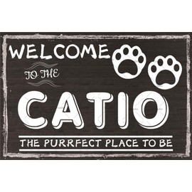 Cusde Funny Welcome To The Catio Poster Vintage The Purrfect Place to Be Metal Sign Gift For Cat Lovers Yard Home 8x12 Inch