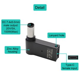 2PCS USB C to DC 7.4X5.0mm PD Trigger Laptop Charger Connector 100W Type-C to DC Female Barrel Plug Adapter for Dell Laptop Notebook