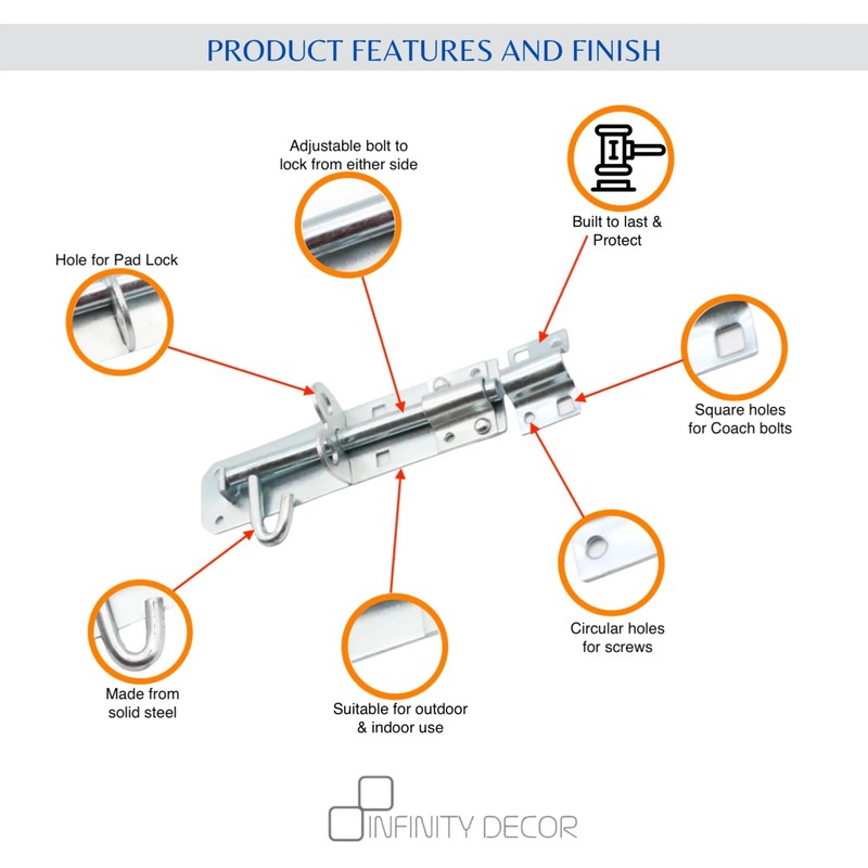 Infinity Decor Zinc 6” 150mm Iron Brenton Padlock Bolt Door