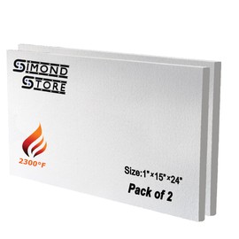 SIMOND STORE Ceramic Fiber Insulation Board - 1 Inch x 15 Inch x 24 Inch - 2300F Rated - Ceramic Thermal Insulation Board for Wood Stoves Fireplaces Furnaces Forges Kilns Pizza Ovens - Pack of 2