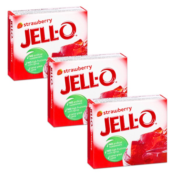 Jell-O Gelatin Dessert, Strawberry Flavor, 3-Ounce Boxes (Pack of 3)