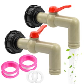 IBC Outlet Tap, IBC Tap Ball Valve 1 Inch with Spout 32 mm, IBC Adapter S60 x 6 Coarse Thread, IBC Tank Accessories, 90° Outlet Valve, for IBC Container, Water Tank, Rain Butt (DN40/50) Pack of 2