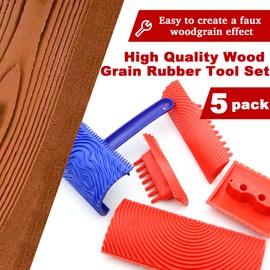 LUTQ 5 Pack Wood Grain Tool - Natural Woodgrain Maker for Decorative Painting Premium Wood Graining Tool Set Enhance Your DIY Projects with Wood Grain Patterns