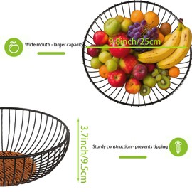 Wuqoioo Metal Wire Fruit Basket, Wire Fruit Dish Kitchen Fruit Basket Stand Fruit Bowls Rustic Wire Fruit Bowl For Fruits, Veggies (Round brown)