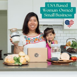 34 Oz Sourdough Starter Jar | Sourdough Starter Kit | Wide Mouth Sour Dough Kit with a Wooden & Aluminum Lid, Spatula, and Funnel | Sour Dough Jar for Beginners and Pros