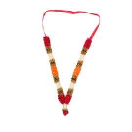 Aditri Creation Set of 4 Red Orange Artificial Flowers Ribbon Garland Haar Mala for Idol-Mala for God, Pooja Sringar Articles Ornament (Size 7")
