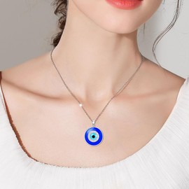 LWXIE Diamond Evil Eye Necklace for Women 925 Sterling Silver Evil Eye Pendant with 0.05 ct. t.w. Lab Grown Diamond Lucky Protection Jewelry Gifts