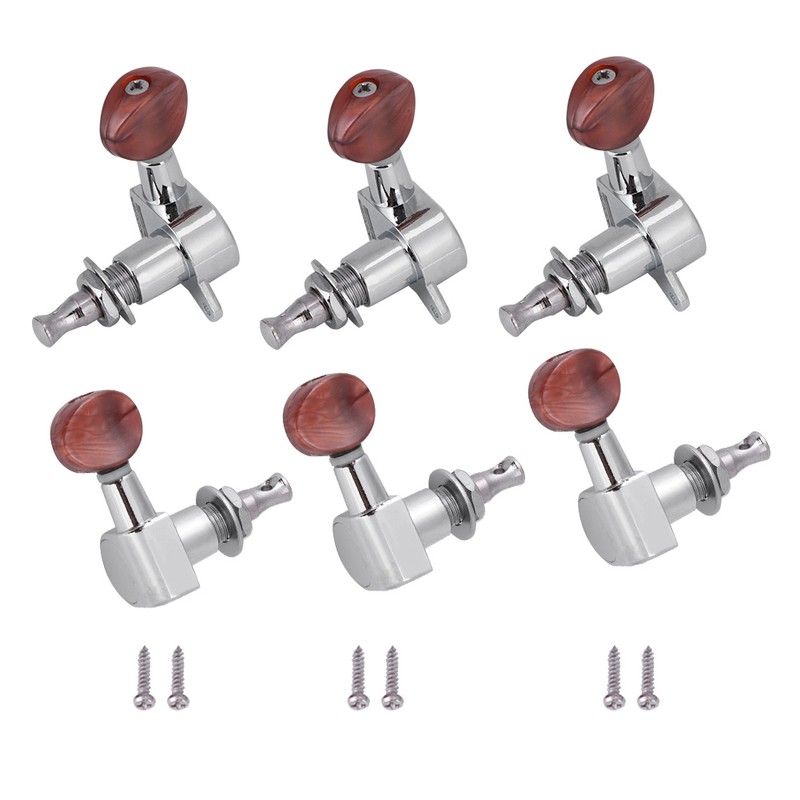 Tuner Pegs Tuning Machine Heads Button Silver Wooden Folk Guitar