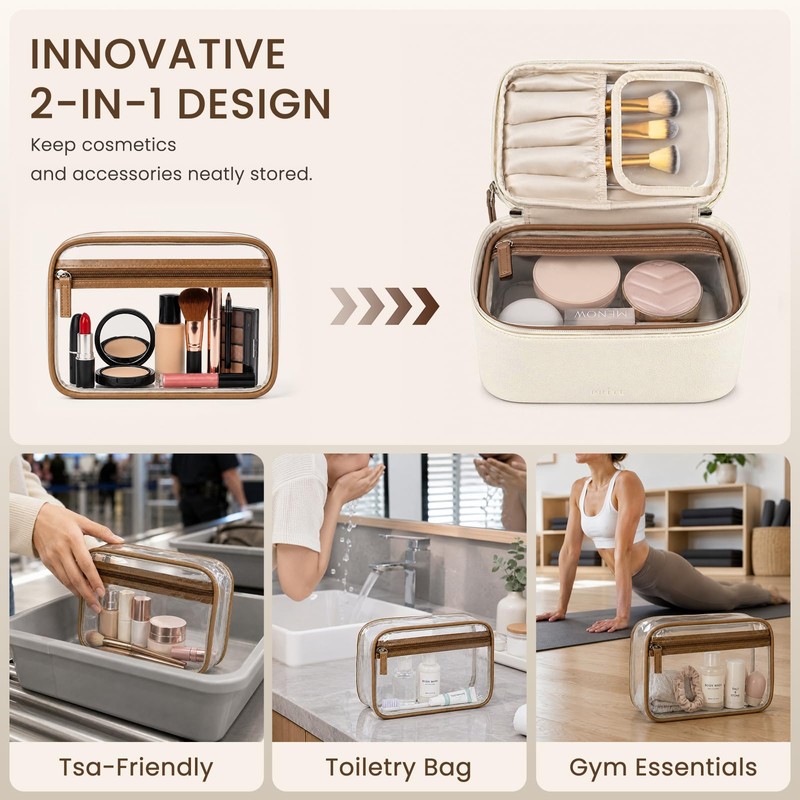 Prite 2 Pcs Makeup Bag Set Travel Cosmetic Case 2-Layer