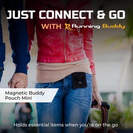 Running Buddy Magnetic Buddy Pouch - Mini | Beltless, Chafe & Bounce Free | Water-Resistant & Magnetic Closure | For Running, Walking, Traveling & More | For Men & Women| 3-3/4” Long x 4” Wide | Black