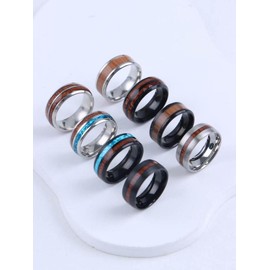 Vintage Mixed Color Stainless Steel Ring, 8pcs Fashion Accessories for Men & Women, Casual Jewelry for Party, Daily Clothing Decor - Color: Silver, Size: 7