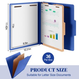 Skyygemm 36 Pcs Classification Folders Letter Size, 1 Divider Pressboard File Folder with 3.5 in Expansion, 2 Prongs Fastener, Back to School Heavy Duty File Organizer for Student, Teacher (Dark Blue)