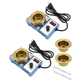 QWORK Solder Pot, 2 Pcs 150W 110V, 50mm Soldering Bath Titanium Plate, Capacity 500g 200-450°c,Include Extra 50mm pot& Solder Paste Scraper for Welding and Soldering Bath