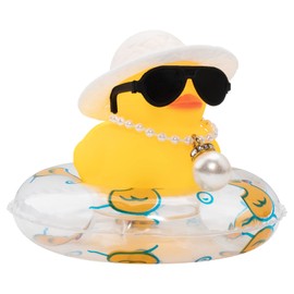 wonuu Car Rubber Duck, Yellow Duck Decoration Dashboard with Sun Hat Swim Ring Necklace Sunglasses for Car Dashboard Decorations