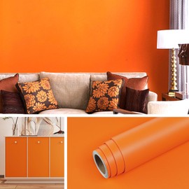 Livelynine 15.8x394 Orange Wallpaper Peel and Stick Kitchen Cabinet Contact Paper Waterproof Renter Friendly Neon Orange Vinyl Wall Paper for Bedroom Bathroom Kids Room Classroom Dorm Thanksgiving