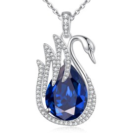 LOUISA SECRET Swan Waterdrop Heart Birthstone Necklaces for Women, 925 Sterling Silver Fine Jewelry, Pendant Heart Necklaces Birthday Anniversary Christmas Gift for Women Wife Mom Girlfriend Lady