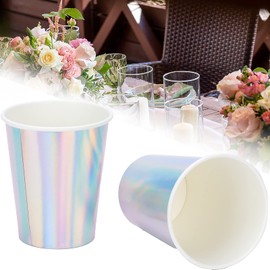 20 Packs Shiny Paper Cups, Rainbow Silver Party Cups, Disposable Paper Hot Coffee and Tea Cup, Cold Beverage Cups for Party Supplies, Picnic, Home Kitchens Birthday Wedding (Silver)