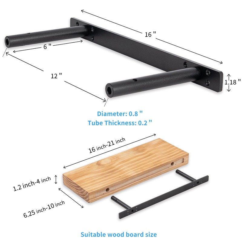 PICESA 16'' Heavy-Duty Hidden Floating Shelf Bracket – 210 LBS