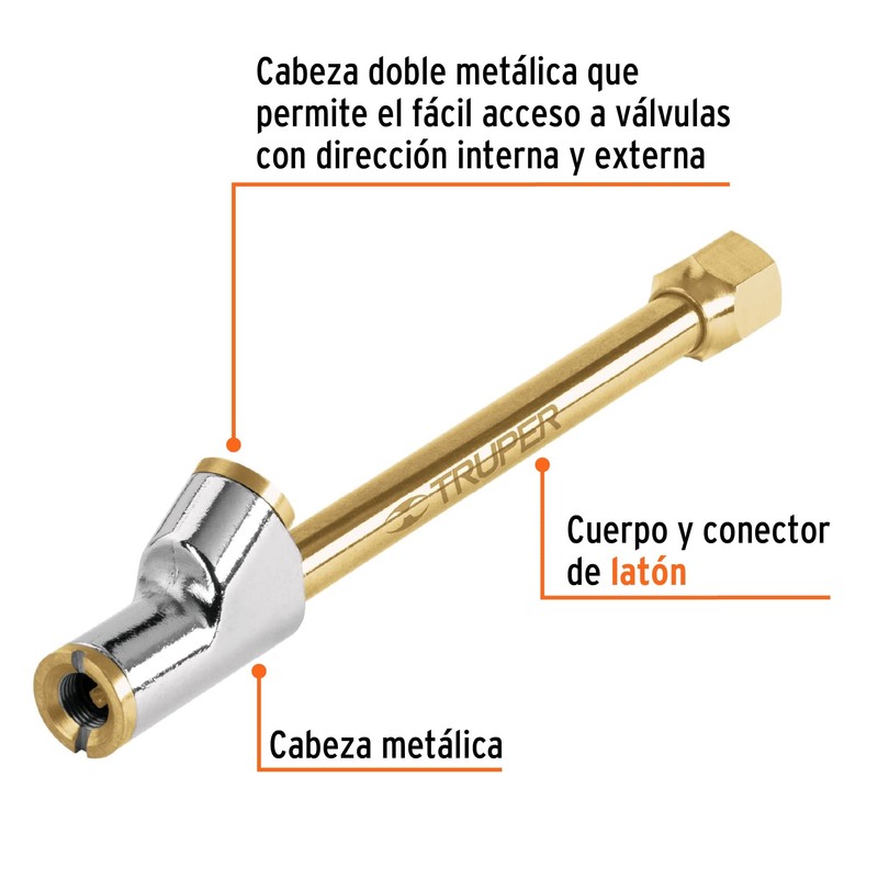 Truper VAL-INF-1/4, Válvula inflador cabeza doble, cuerda 1/4 NPT