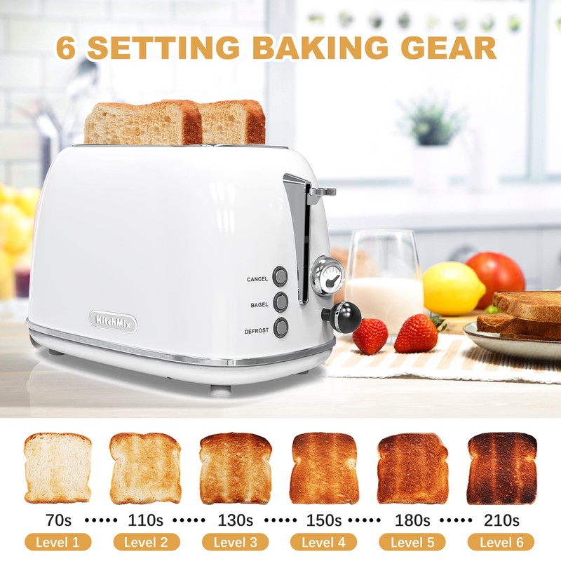 Toaster 2 slice,Retro Stainless Steel Toaster with 6 Settings, 1.5