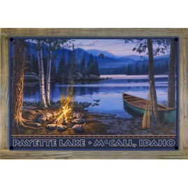 Northwest Art Mall Payette Lake McCall Idaho Metal Print on Reclaimed Barn Wood from Watercolor by Outdoor and Wildlife Artist Darrell Bush 11.5" x 17.5"